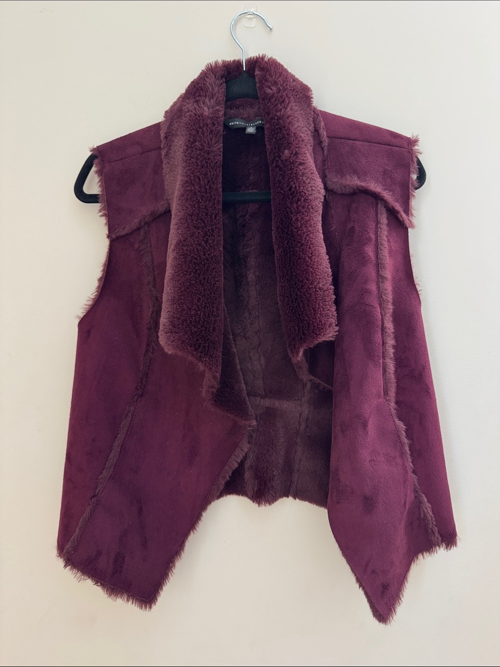 White House Black Market Faux Shearling Vest — Cabernet — Size Small